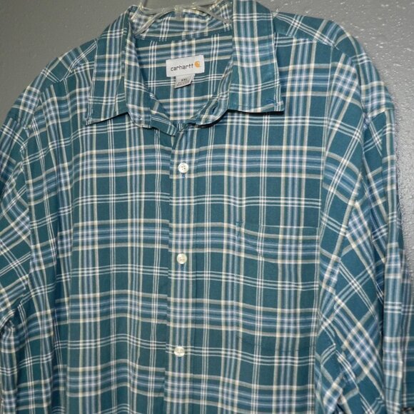 Carhartt Mens Greenish Blueish Plaid Button Down Short Sleeve Shirt Size XXL - Picture 3 of 8